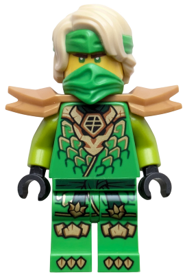 LEGO Minifigure njo1041 - Lloyd - Dragons Rising, Tunic with Dragon Head, Hair, Wide Pearl Gold Shoulder Armor
