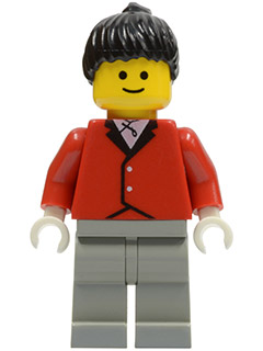 LEGO Minifigure par052 - Red Riding Jacket - Light Gray Legs, Black Ponytail Hair