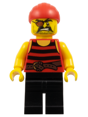 LEGO Minifigure pi159 - Pirate 1 - Black and Red Stripes, Black Legs, Eye Patch - Authentic LEGO Minifigure Main Image