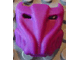 Close-up of a purple Bionicle Krana Za mask, featuring a pointed face with eye slits and small horns.