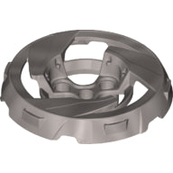 Metallic silver LEGO Wheel Cover 3 Mag Spoke part with 4 visible pin holes, depicted against a white background.
